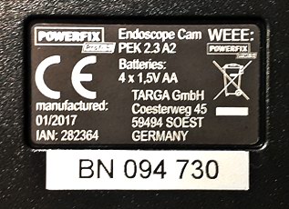 cameră inspecție Powerfix PEK 2.3 A2 (etichetă)