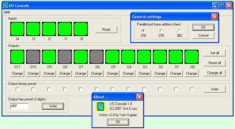 Consolă I/O pentru portul paralel PC