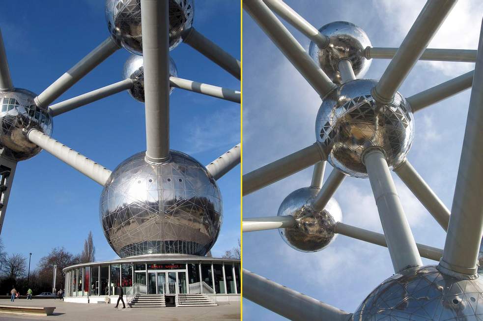 Bruxelles - complexul Atomium, având structura cristalului de fier